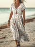 Damen Kurzarm Sommer Geblümt Print Kleid V-Ausschnitt Täglich Ausgehen Lässig Maxikleid T-Shirt-Kleid H-Linie Kleid