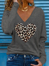 Damen Langarm T-Shirts T-Shirt Frühling/Herbst Leopard Print V-Ausschnitt Lässig Oberteile