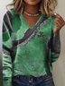 Damen Langarm T-Shirts T-Shirt Frühling/Herbst Geometrisch Print V-Ausschnitt Lässig T-Shirt mit Grafik Oberteile