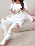 Damen Print Geblümt Täglich Ausgehen Zwei Stücke Set Langarm Lässig Frühling/Herbst Bluse mit Hose Matching Set