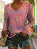 Damen Langarm T-Shirts T-Shirt Frühling/Herbst Batik Print V-Ausschnitt Lässig T-Shirt mit Grafik Oberteile