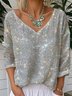 Damen Unifarben Langarm T-Shirts T-Shirt V-Ausschnitt Retro Frühling/Herbst Oberteile