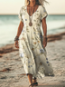 Damen Kurzarm Sommer Geblümt Print Kleid V-Ausschnitt Täglich Ausgehen Lässig Maxikleid T-Shirt-Kleid H-Linie Kleid