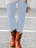 Damen Lässig Gestreift Jersey Alle Jahreszeiten Print Lang Leggings