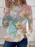 Damen Langarm T-Shirts T-Shirt Frühling/Herbst Geblümt Print Rundhals Lässig T-Shirt mit Grafik Oberteile