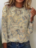 Damen Paisley Langarm T-Shirts T-Shirt Rundhals Retro Frühling/Herbst Oberteile