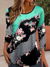 Damen Geblümt Langarm T-Shirts T-Shirt Rundhals Print Lässig Frühling/Herbst T-Shirt mit Grafik Oberteile