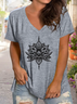 Damen Geblümt Kurzarm T-Shirts T-Shirt V-Ausschnitt Print Lässig Sommer T-Shirt mit Grafik Oberteile