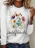 Damen Geblümt Langarm T-Shirts T-Shirt Rundhals Print Lässig Frühling/Herbst T-Shirt mit Grafik Oberteile
