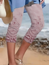 Damen Geblümt Caprihosen Elastische Taille Hose Lässig Sommer Hose