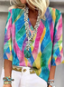 Damen Geometrisch Dreiviertelärmel Bluse_ Frühling/Herbst Print V-Ausschnitt Täglich Lässig Oberteile