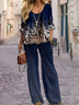 Damen Leopard Print Zweiteiliges Set Täglich Langarm Lässig Frühling/Herbst Bluse mit Hose Matching Set