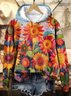Damen Sonnenblume Frühling/Herbst Print Langarm Lässig Täglich Kapuze