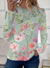 Damen Geblümt Langarm T-Shirts T-Shirt Rundhals Print Lässig Frühling/Herbst T-Shirt mit Grafik Oberteile