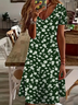 Damen Geblümt Kurzarm Sommer Print Kleid V-Ausschnitt Täglich Lässig Knielänge T-Shirt-Kleid H-Linie Kleid