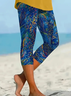 Damen Geblümt Caprihosen Elastische Taille Hose Lässig Sommer Hose