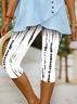 Damen abstrakte Streifen Caprihosen Elastische Taille Hose Lässig Sommer Hose