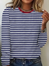 Damen Gestreift Langarm T-Shirts T-Shirt Rundhals Print Lässig Frühling/Herbst T-Shirt mit Grafik Oberteile