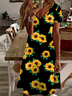 Damen Geblümt Kurzarm Sommer Print Kleid V-Ausschnitt Täglich Lässig Knielänge T-Shirt-Kleid H-Linie Kleid