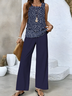Damen Polka Dots Zweiteiliges Set Täglich Ärmellos Lässig Sommer Bluse mit Hose Matching Set
