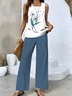 Damen Löwenzahn Zweiteiliges Set Täglich Ärmellos Lässig Sommer Bluse mit Hose Matching Set