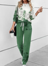 Damen Print Geblümt Täglich Ausgehen Zwei Stücke Set Langarm Lässig Frühling/Herbst Bluse mit Hose Matching Set