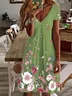 Damen Geblümt Kurzarm Sommer Print Kleid V-Ausschnitt Täglich Lässig Knielänge T-Shirt-Kleid H-Linie Kleid