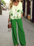 Damen Geblümt Print Zweiteiliges Set Täglich Langarm Lässig Frühling/Herbst Bluse mit Hose Matching Set