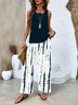 Damen abstrakte Streifen Print Zweiteiliges Set Täglich Ärmellos Lässig Sommer Bluse mit Hose Matching Set