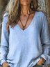 Damen Langarm T-Shirts T-Shirt Frühling/Herbst Unifarben Print V-Ausschnitt Lässig Oberteile