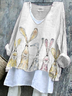 Damen OSTERN (Kaninchen) Langarm Bluse_ Frühling/Herbst Print V-Ausschnitt Täglich Lässig Oberteile