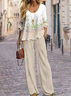 Damen Geblümt Print Zweiteiliges Set Täglich Langarm Lässig Frühling/Herbst Bluse mit Hose Matching Set