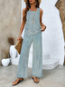 Damen Grafik mit Denim-Imitat-Print Print Zweiteiliges Set Täglich Ärmellos Lässig Sommer Bluse mit Hose Matching Set