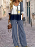 Damen Geometrisch Print Zweiteiliges Set Täglich Langarm Lässig Frühling/Herbst Bluse mit Hose Matching Set