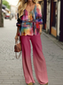 Damen Kariert Print Zweiteiliges Set Täglich Langarm Lässig Frühling/Herbst Bluse mit Hose Matching Set