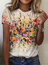 Damen Farbblock Kurzarm T-Shirts T-Shirt Rundhals Print Lässig Sommer T-Shirt mit Grafik Oberteile