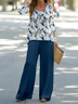 Damen Geblümt Print Zweiteiliges Set Täglich Langarm Lässig Frühling/Herbst Bluse mit Hose Matching Set