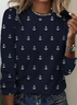 Damen Anker Langarm T-Shirts T-Shirt Rundhals Print Lässig Frühling/Herbst T-Shirt mit Grafik Oberteile