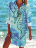 Damen Marine Leben Langarm Bluse Frühling/Herbst Print Hemdkragen Täglich Lässig Oberteile