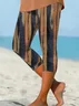 Damen Gestreift Caprihosen Elastische Taille Hose Lässig Sommer Hose