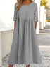 Damen Unifarben Halbarm Sommer Kleid Rundhals Täglich Lässig Maxikleid Blusenkleid A-Linien-Kleid