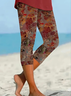 Damen Geblümt Caprihosen Elastische Taille Hose Lässig Sommer Hose