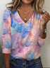 Damen Geblümt Langarm T-Shirts T-Shirt V-Ausschnitt Print Lässig Frühling/Herbst T-Shirt mit Grafik Oberteile