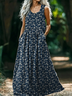 Damen Geblümt Ärmellos Sommer Print Kleid Rundhals Täglich Lässig Maxikleid Tanktop H-Linie Kleid