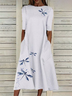 Damen Libelle Kurzarm Sommer Print Kleid Rundhals Täglich Lässig Maxikleid Etuikleid H-Linie Kleid