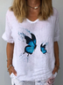 Damen Schmetterling Kurzarm Bluse Sommer Rundhals Täglich Lässig Oberteile