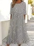 Damen Geblümt Kurzarm Sommer Print Kleid Rundhals Täglich Lässig Maxikleid Etuikleid H-Linie Kleid