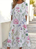 Damen Geblümt Kurzarm Sommer Print Kleid Rundhals Täglich Lässig Maxikleid Etuikleid H-Linie Kleid