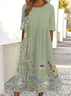 Damen Geblümt Kurzarm Sommer Print Kleid Rundhals Täglich Lässig Maxikleid Etuikleid H-Linie Kleid