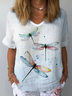 Damen Libelle Kurzarm Bluse Sommer Rundhals Täglich Lässig Oberteile